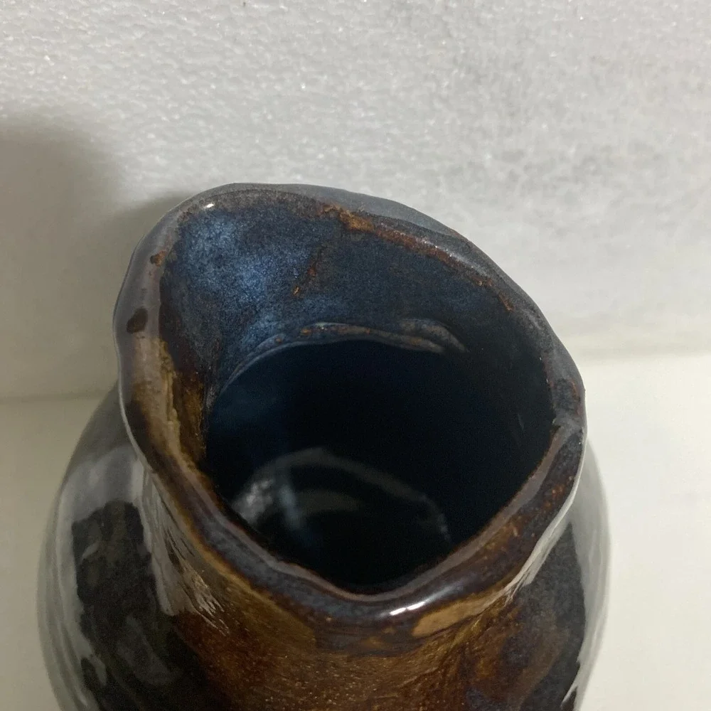 Studio Pottery Brown Glazed Bud Vase Handcrafted Signed AP Artist 6.5